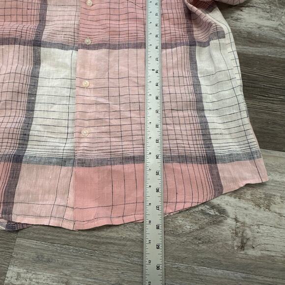 Cubavera Windowpane Plaid Pink Mens M Patterned‎ 100% Linen Button Up Shirt - Picture 7 of 8
